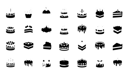 Naklejka premium Birthday cake flat vector icon set with celebration dessert illustrations for web design