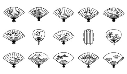Japanese handheld fan flat vector icon set with traditional and decorative fan illustrations © MDFiroj