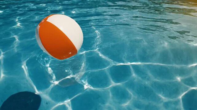 Beach ball floating in blue water sunlight