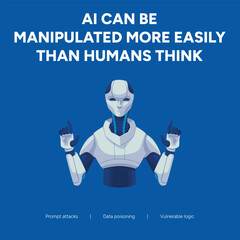 AI Vulnerability and Manipulation Risks Concept Illustration Showing a Humanoid Robot Exposed to Prompt Attacks © Design