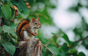 Obraz premium a red squirrel standing on its hind legs,