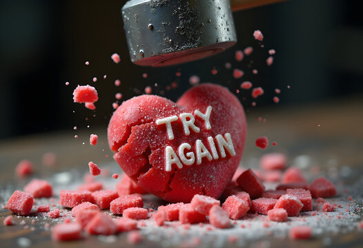 Hammer breaking heart with try again message