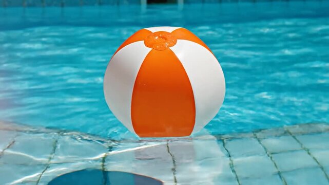 Beach ball floating in swimming pool water summer fun and recreation