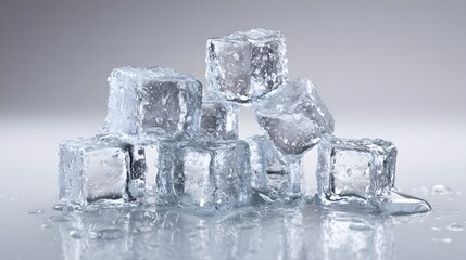 Obraz premium Melting Crystal-Clear Ice Cubes on a White Background