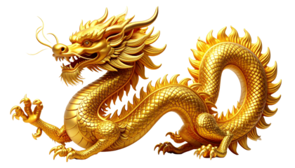 Chinese golden dragon isolated on white background, traditional symbol