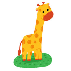 Cartoon Giraffe Standing on Grass Illustration