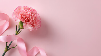 ピンクのカーネーションとリボンのやさしいフラワー背景