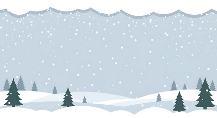 Snowy landscape with trees and hills