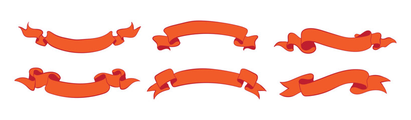 Set of vintage scrolls ribbons banners, Hand drawn red ribbons vintage banners, retro label and logo elements for design, vector illustration	