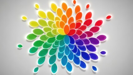 Colorful flower bloom. Rainbow colored petals arranged in a circular pattern