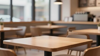Empty wood table interior mall dining food cafe background with soft blur