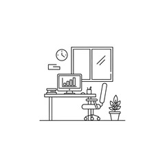 Obraz premium Minimalist Home Office Desk with Computer and Potted Plant for Modern Workspace