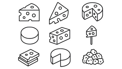 Variety of cheese types and shapes presented in a clean, illustrative style.