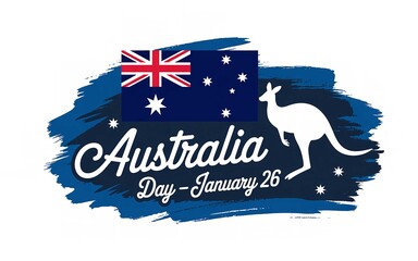 Australia day celebration graphic with kangaroo and national flag stars on blue background brush stroke design for january 26th events and cultural festivities
