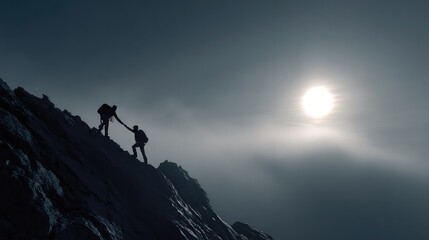 Helping Hand: Mountain Peak Success & Sunrise