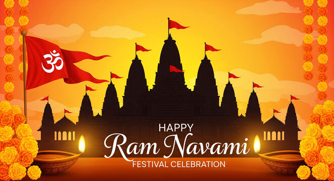 Hindu religious Happy Ram Navami festival decorative background