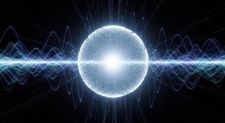 Obraz premium Close up Bright glowing particle 3d sphere in the Universe