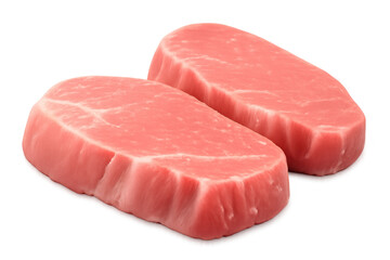 Two boneless raw meat steaks ready for cooking or grilling, providing fresh protein, on a transparent alpha background