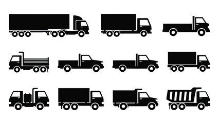 collection of various black truck silhouettes on white background © Tm Studio