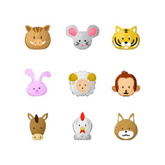 Cute Chinese Zodiac Animal Faces Collection