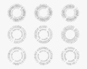 set of eight gray circular line art designs on white background