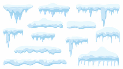 a set of cartoon icicles and snow drifts on white background © Rupa