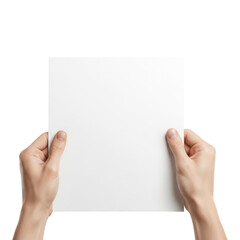 Obraz premium Hands holding a blank white sheet of paper isolated on transparent background