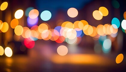 Vibrant city lights at dusk with bokeh effect.
