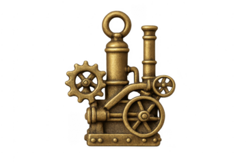 Steampunk style engine mechanism in brass and gold color