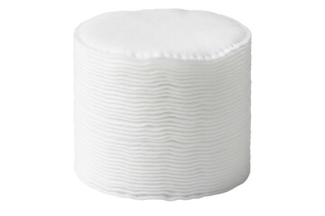 Tall stack of soft white round cotton makeup remover pads isolated on a transparent background