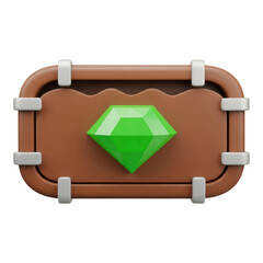 Brown leather wallet with green gemstone isolated on transparent background