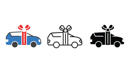 New car presented as a surprise gift with a festive ribbon