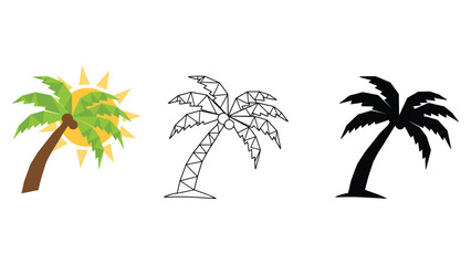 Three distinct palm tree illustrations representing tropical vibes, nature's beauty, and summer relaxation.