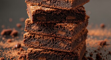 Stacked Chocolate Brownies with Dark Background, a Delicious Dessert Temptation for Chocolate Lovers