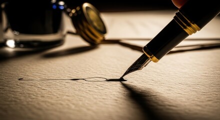 Elegant quill pen poised above textured paper crafting a nostalgic literary experience