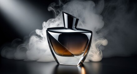 Elegant perfume bottle shrouded in mysterious vapor exudes sophistication and allure