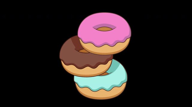 Colorful donuts falling with glaze and sprinkles loop animation