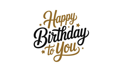 A happy birthday message written in elegant black and gold calligraphy letters silhouette