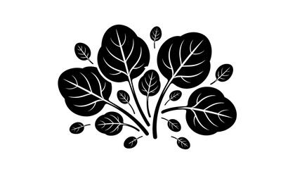 A minimalist black silhouette of leaves on a white background