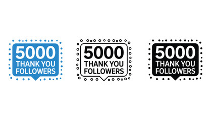 A set of social media badges celebrating 5000 followers in silhouette mode