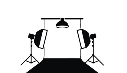 A photography studio setup with lights and backdrop in silhouette mode