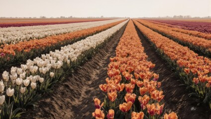 Vibrant Tulip Fields - A Colorful Tapestry of Spring Blooms.