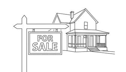 A house with a for sale sign in front of it silhouette