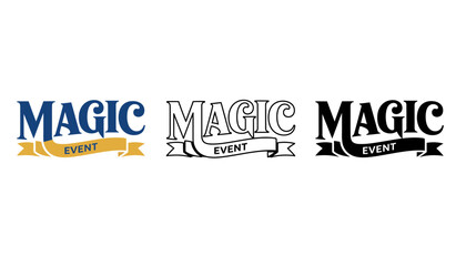 Three magic event logos with different color schemes on a white background silhouette