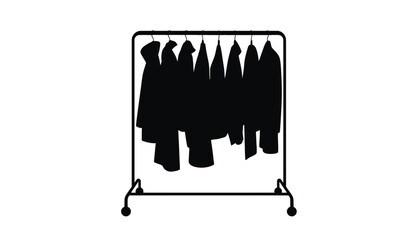 A silhouette of clothes hanging on a rack against a white background