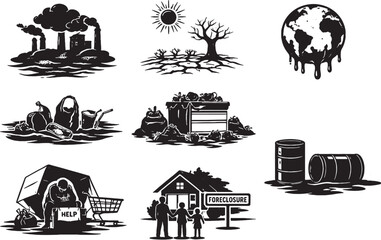 Naklejka premium Environmental and Social Crisis Silhouette Bundle eps