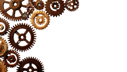 Rusted gears arranged left, dark background