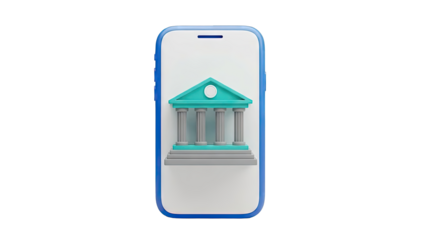 Smartphone displaying a 3D bank icon