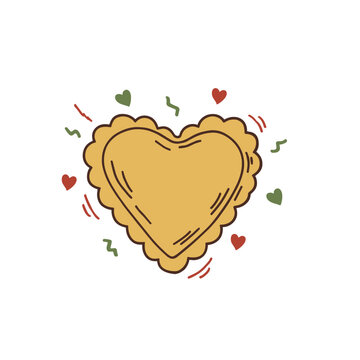 Heart shaped ravioli illustration with cute floating hearts in retro aesthetic style