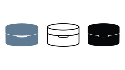 Three different colored containers with lids are shown.